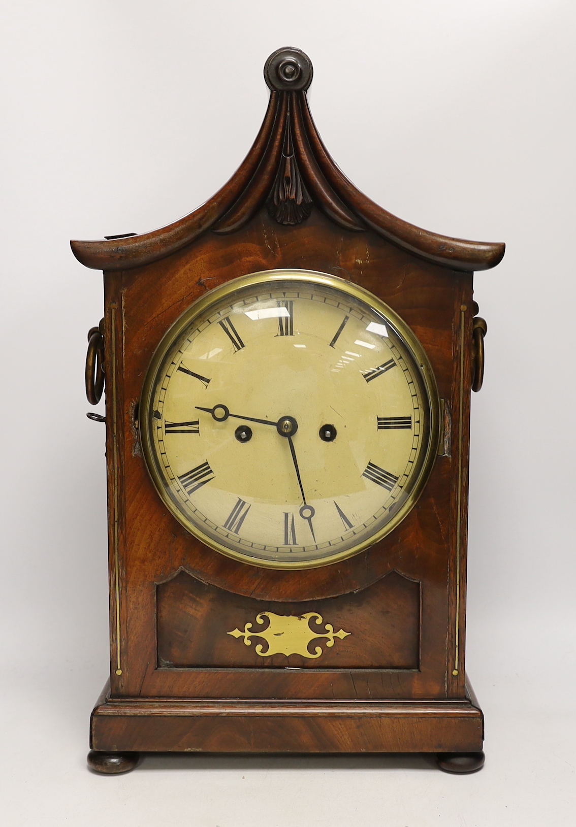 A Regency mahogany clock striking on a bell, for restoration, 53cm high (a.f.)